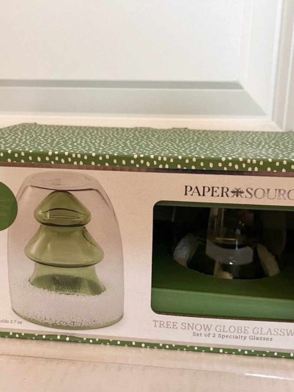 New in Box Paper Source Tree Snow Globe Glasses - set of 2